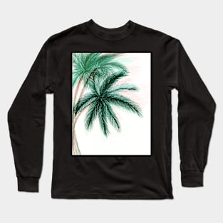 WHITE GRGEEN PALM DECO PRINT TROPICAL ART PRINT EXOTIC TROPICAL DESIGN Long Sleeve T-Shirt